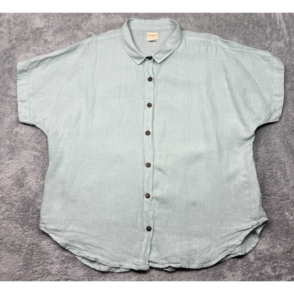 Petalura Button Up Shirt Size 1X Light Blue 100% Linen Lightweight Handmade